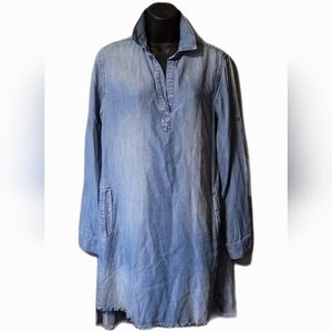 Chelsea & Violet Chambray Tencel Blue Dress Pockets Frayed